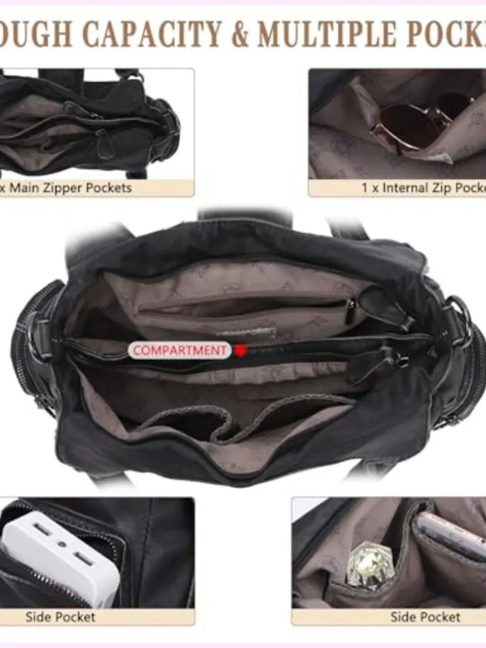 Vegan Leather Hobo Shoulder Bag Tote Purse with Crossbody Strap